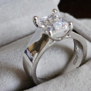 Large Rectangle Stone CZ Engagement Ring